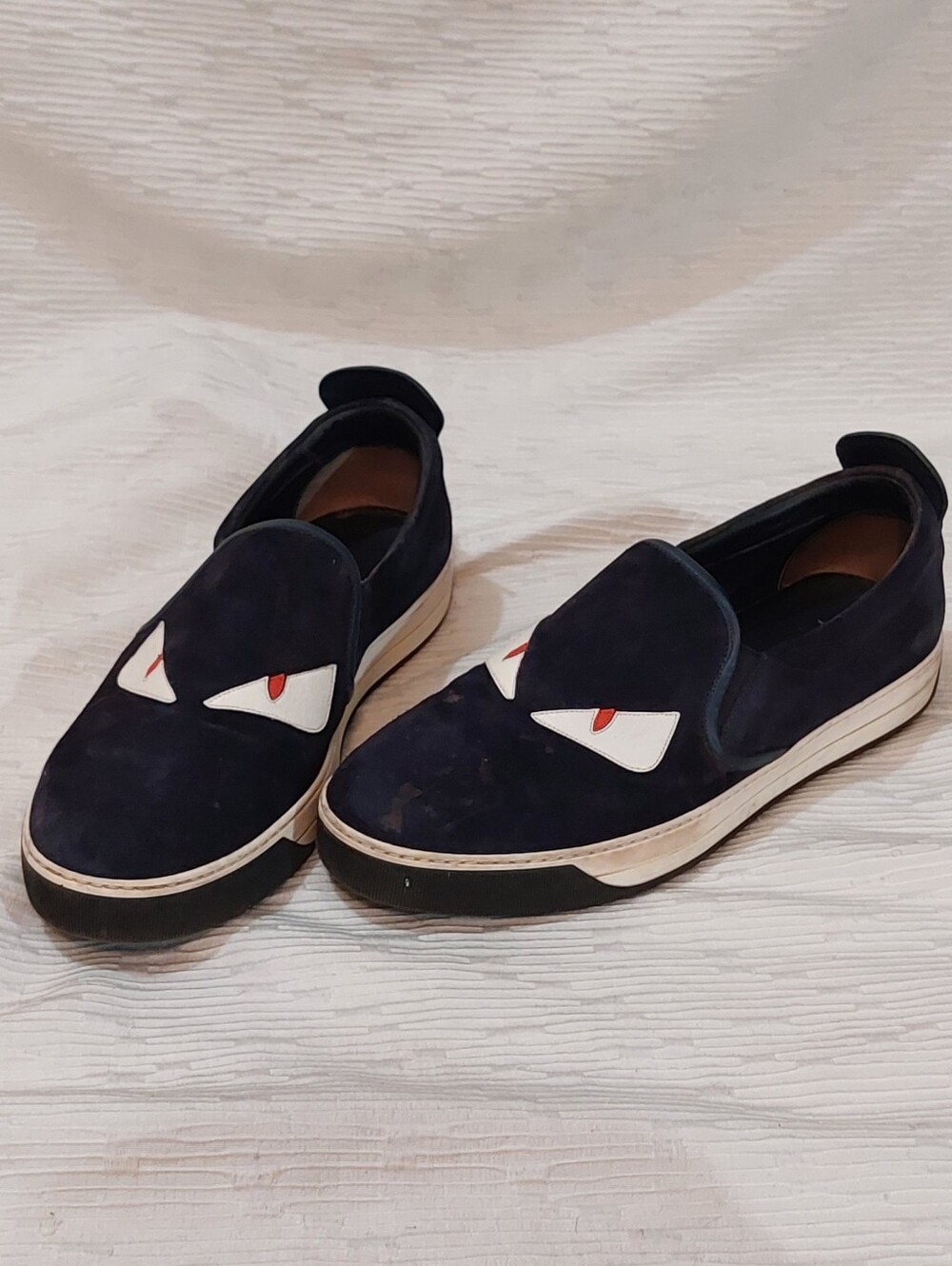 Fendi Navy Suede Slip-On Sneakers with Eye Motif Size 11